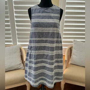 Beachlunchlounge | Lined Linen Blend Cotton Striped Coastal Dress - Size S